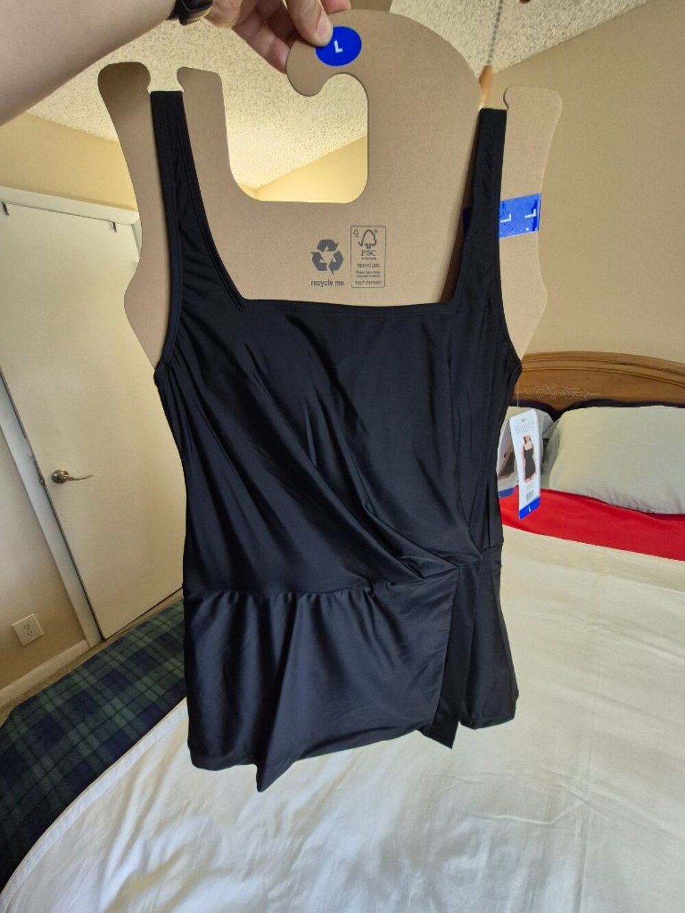 Beyond Control Women's Square Neck Swim Dress, Black, Size Large, NWT